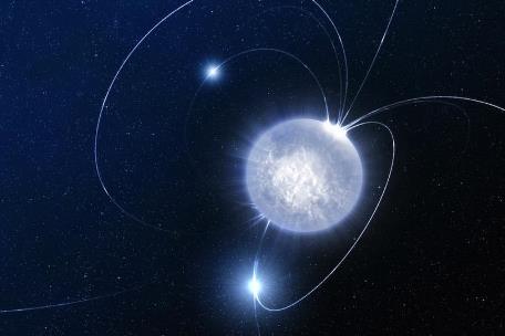 Artist's illustration of a magnetar— a very dense, rapidly spinning neutron star with a gigantic magnetic field. (Credit: ESO/L.Calçada)