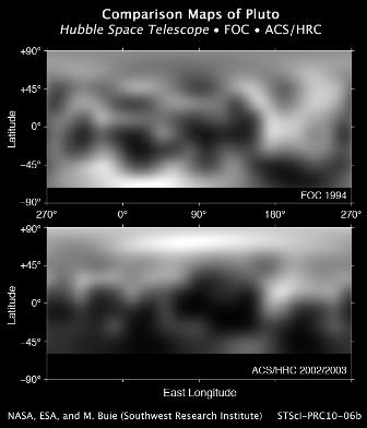Hubble images showing detail of changes of Pluto's atmosphere